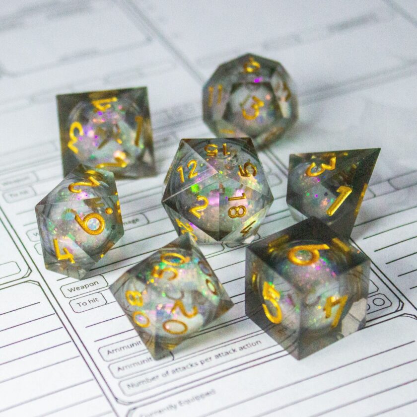 Black Multi-coloured Liquid Core Shimmer Glitter Dice - Image 6