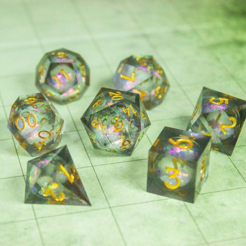 Black Multi-coloured Liquid Core Shimmer Glitter Dice - Image 8