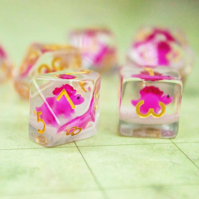 Pink Dinosaurs Filled Dice Set