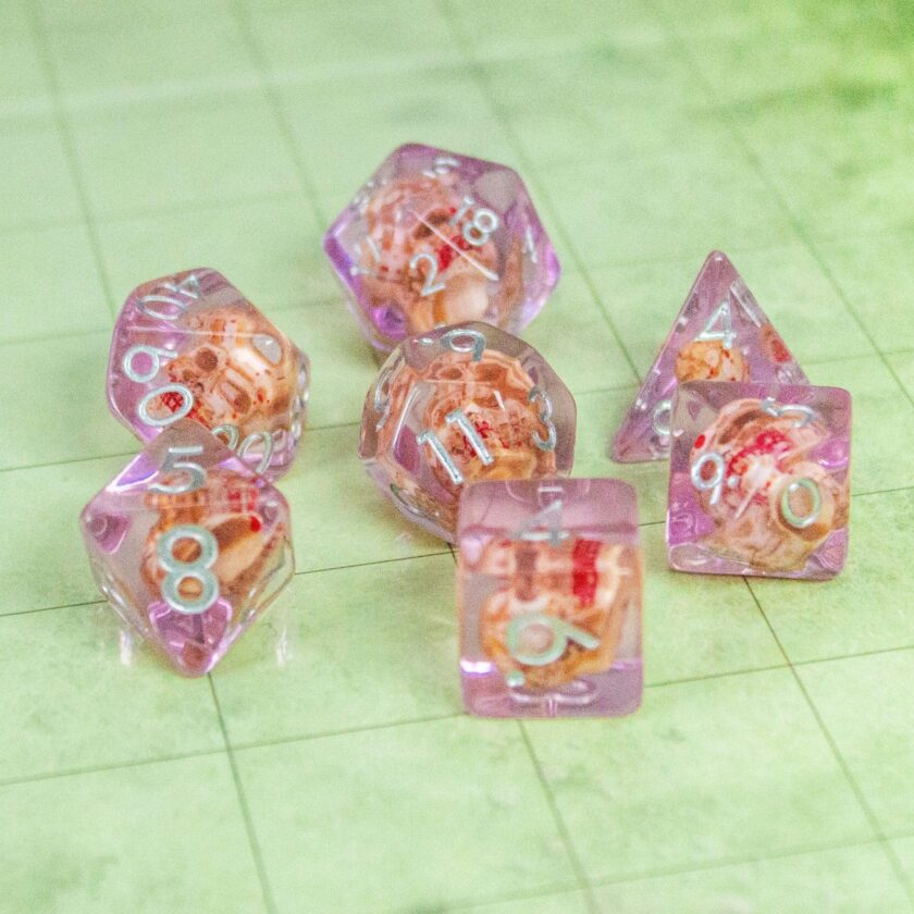 Tranparent Pink Skull Dice Set - Image 4