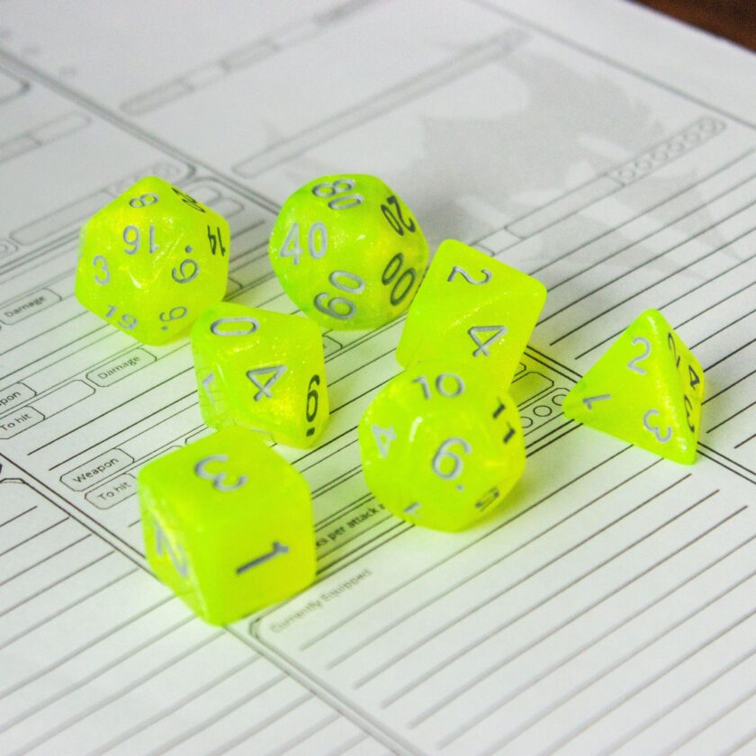 Neon Yellow Shimmer Dice Set