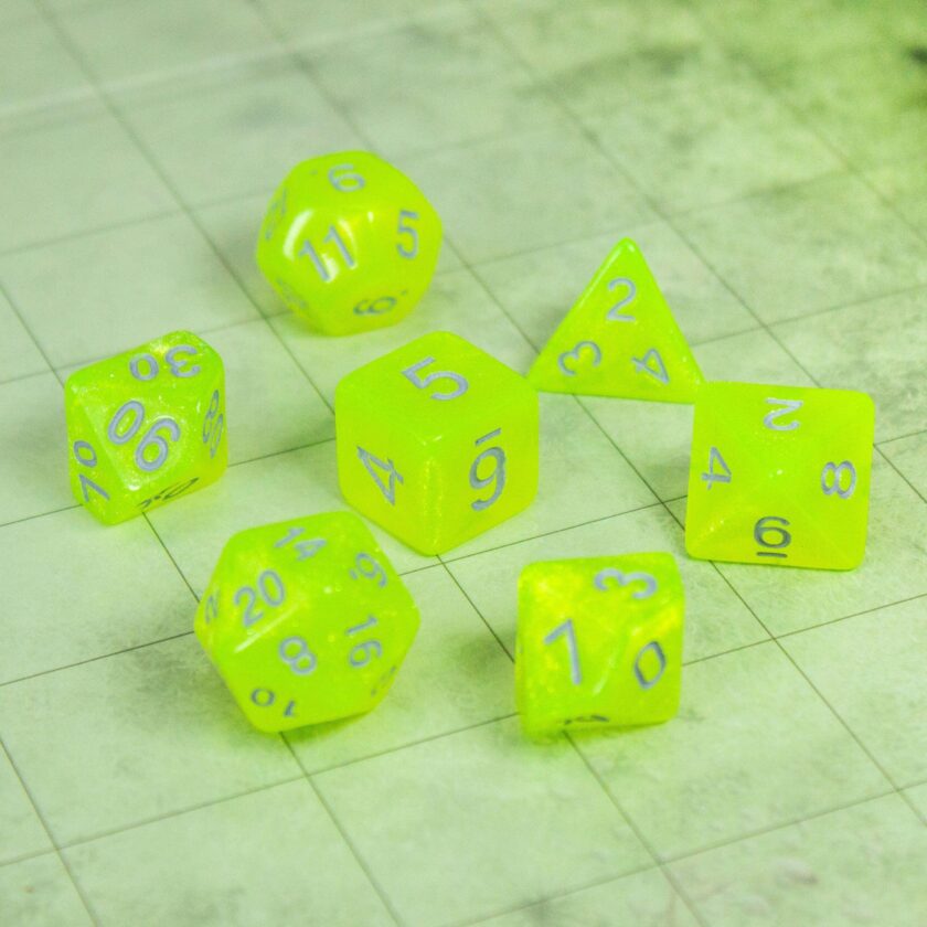 Neon Yellow Shimmer Dice Set - Image 3