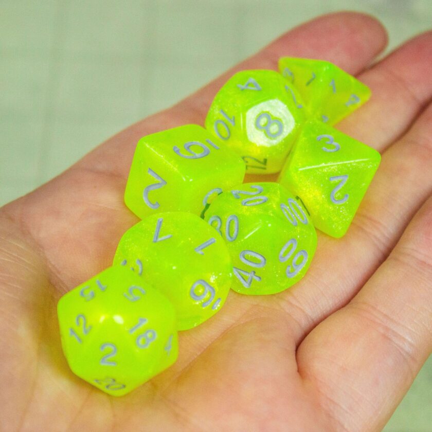 Neon Yellow Shimmer Dice Set - Image 7