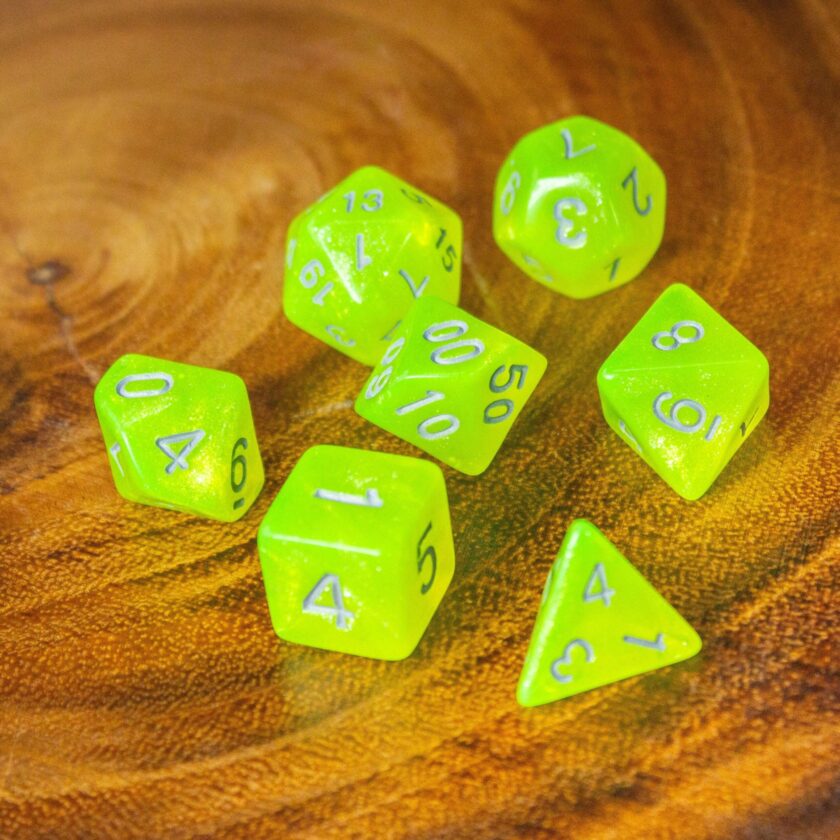 Neon Yellow Shimmer Dice Set - Image 2