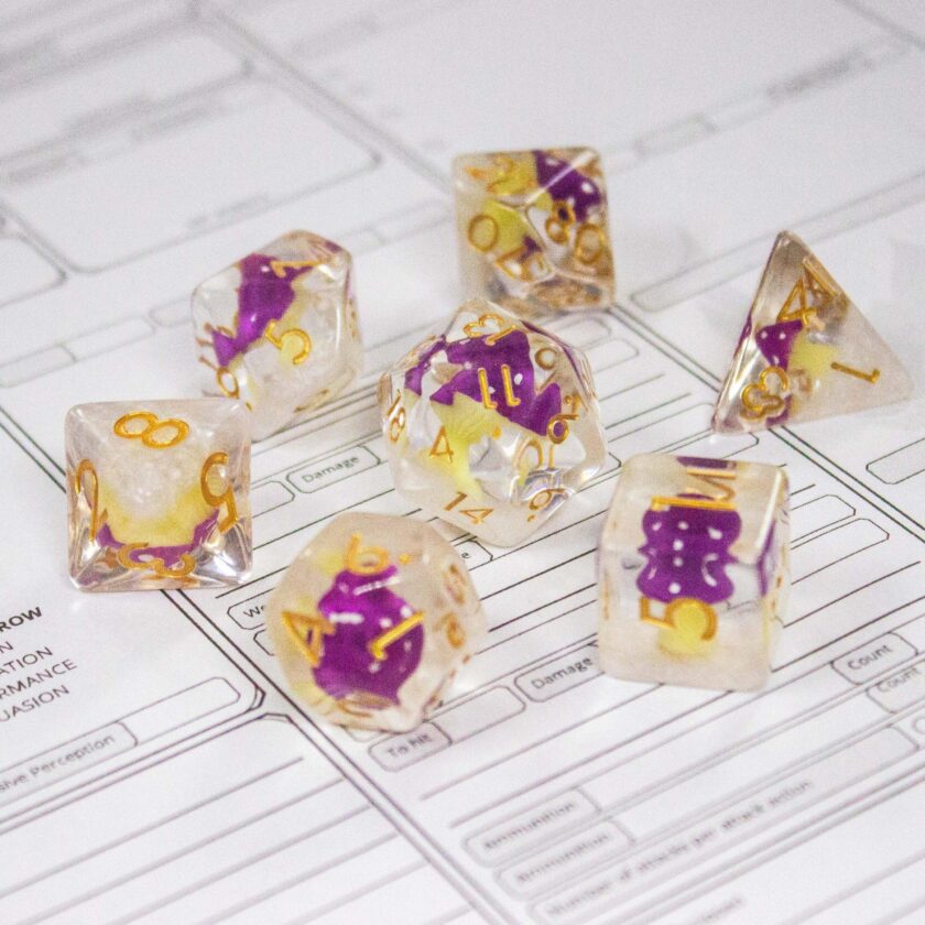 White Purple Mushroom Dice Set - Image 6