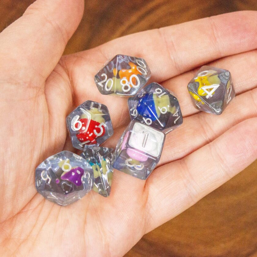 Multi-coloured Mushroom Dice Set - Image 8