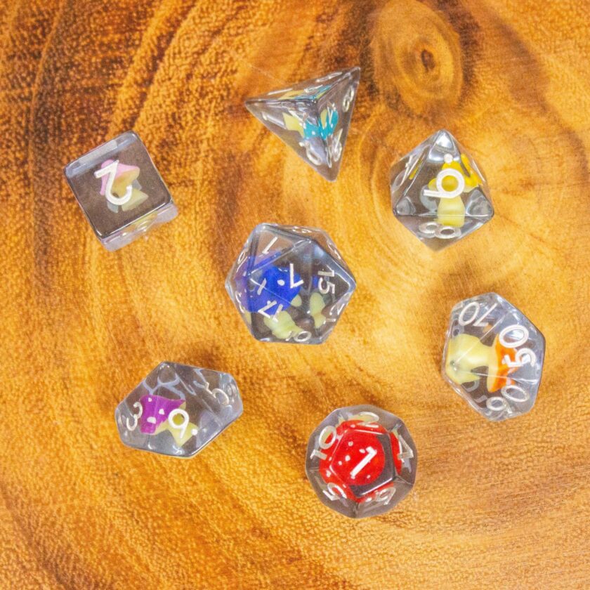 Multi-coloured Mushroom Dice Set - Image 7