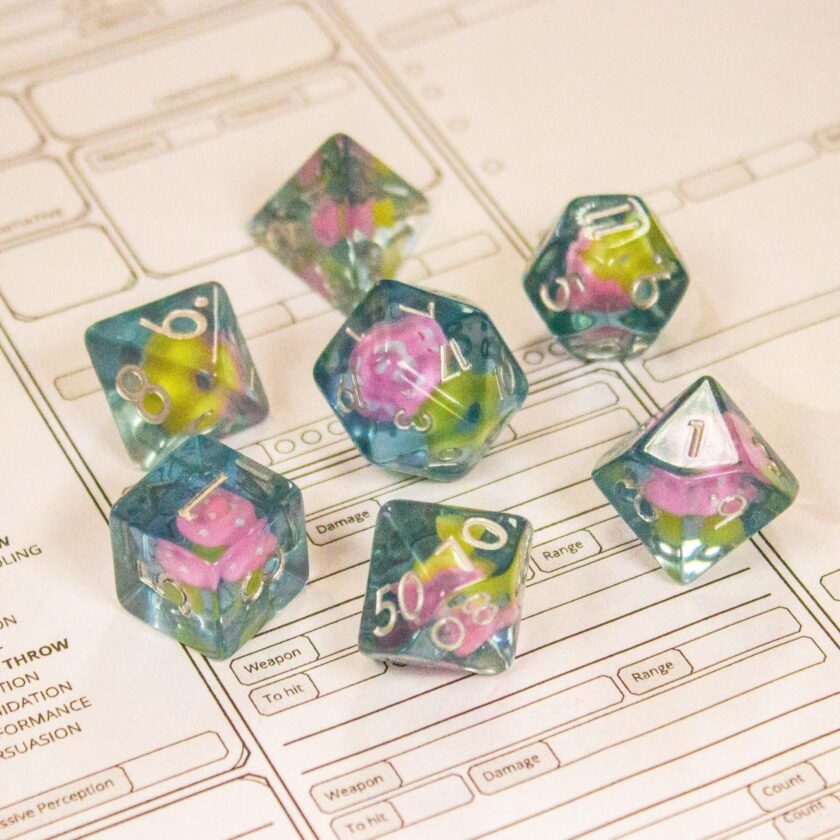 Blue Pink Mushroom Dice Set - Image 2