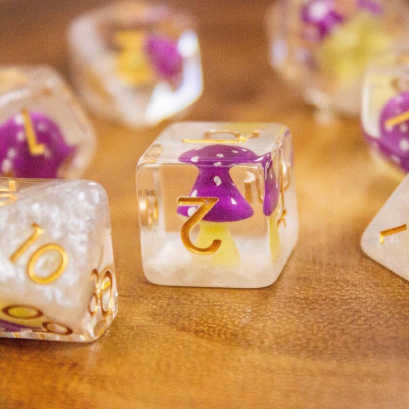 White Purple Mushroom Dice Set