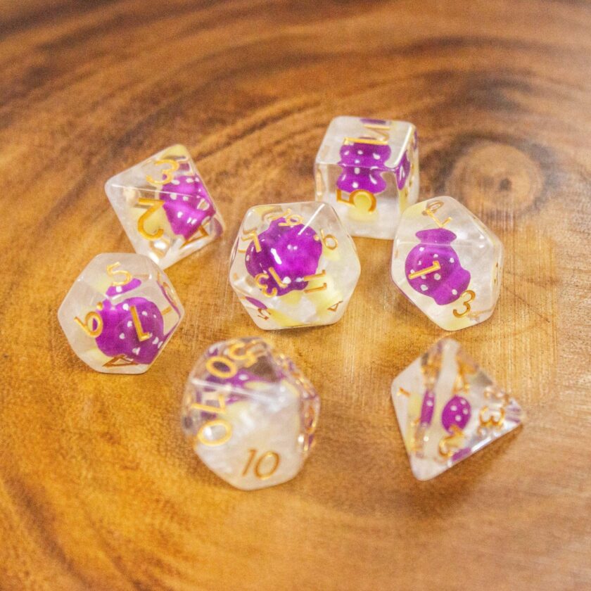 White Purple Mushroom Dice Set - Image 9