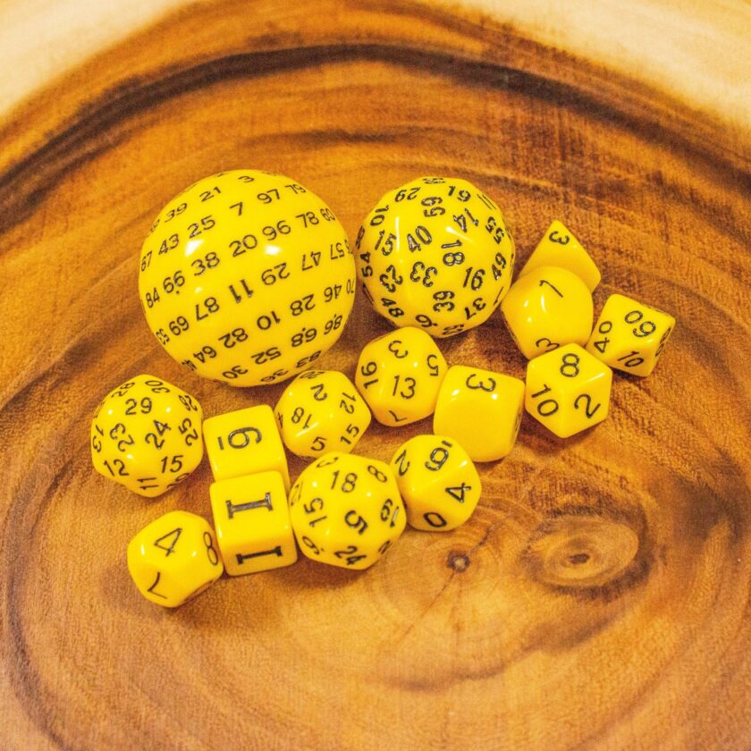 Block Yellow with Black Numbering 15 Piece Dice Set - Image 5