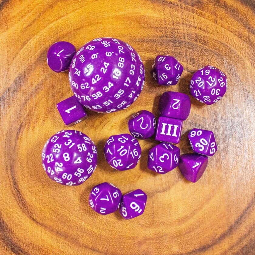 Block Purple with White Numbering 15 Piece Dice Set