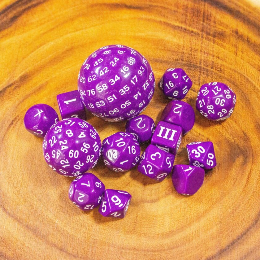 Block Purple with White Numbering 15 Piece Dice Set - Image 3