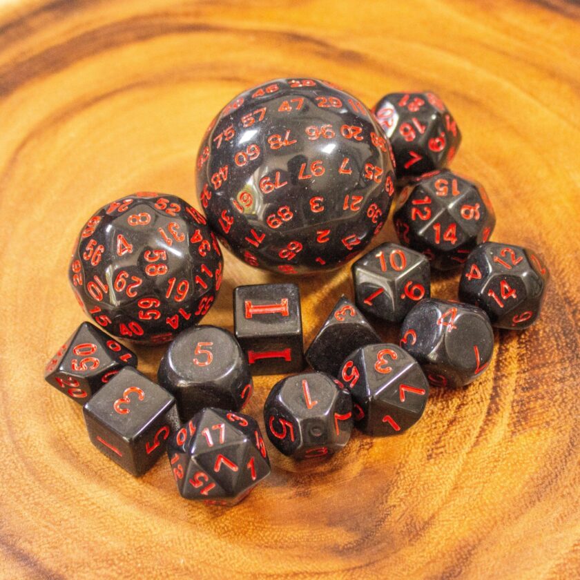 Block Black with Red Numbering 15 Piece Dice Set - Image 3