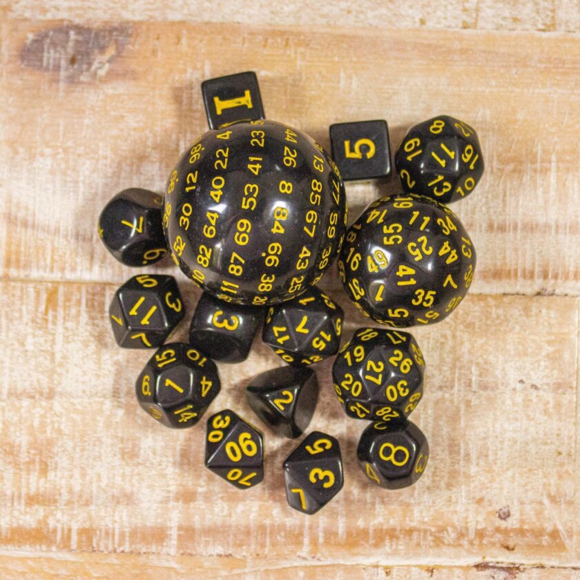 Block Black with Yellow Numbering 15 Piece Dice - Image 4