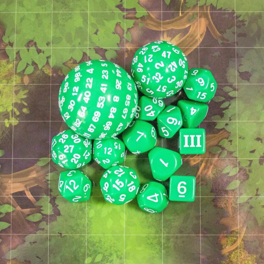 Block Green with White Numbering 15 Piece Dice Set - Image 2