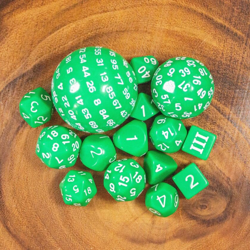 Block Green with White Numbering 15 Piece Dice Set - Image 3