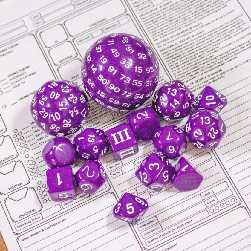 Block Purple with White Numbering 15 Piece Dice Set - Image 5