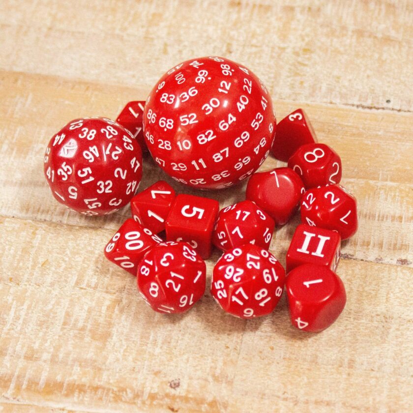 Block Red with White Numbering 15 Piece Dice Set