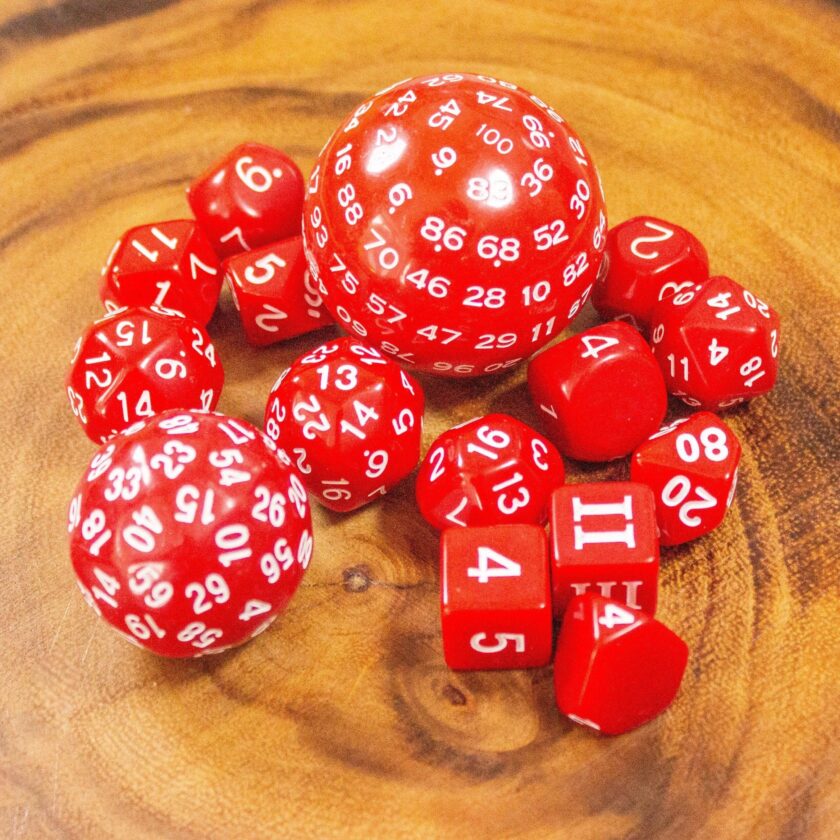 Block Red with White Numbering 15 Piece Dice Set - Image 4