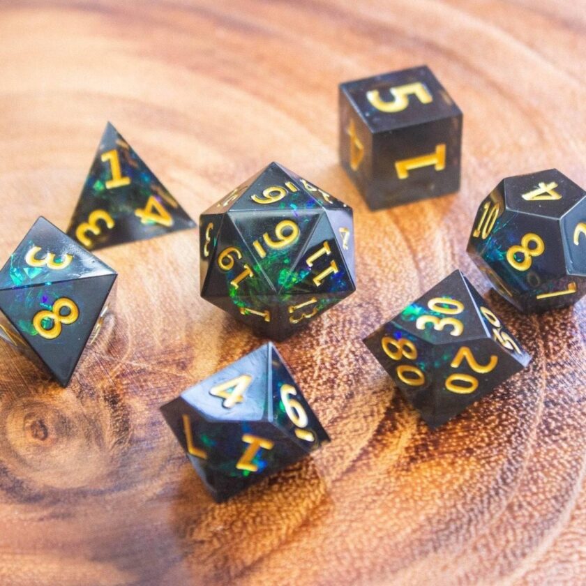 Black and Green Sharp Edge Dice Set