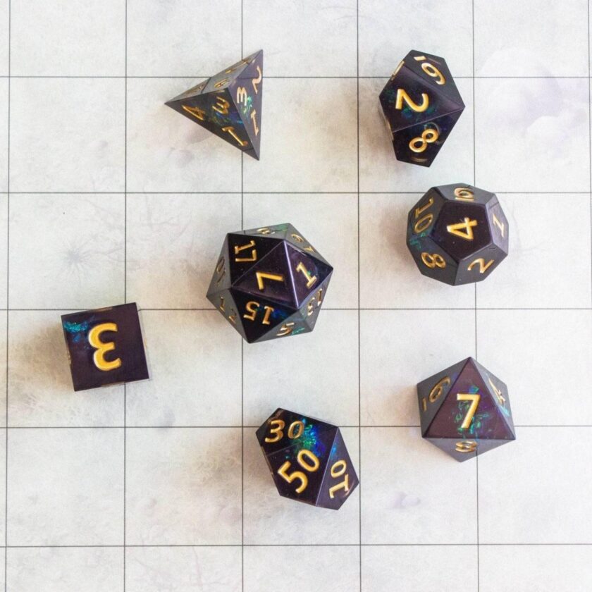 Black and Green Sharp Edge Dice Set - Image 3