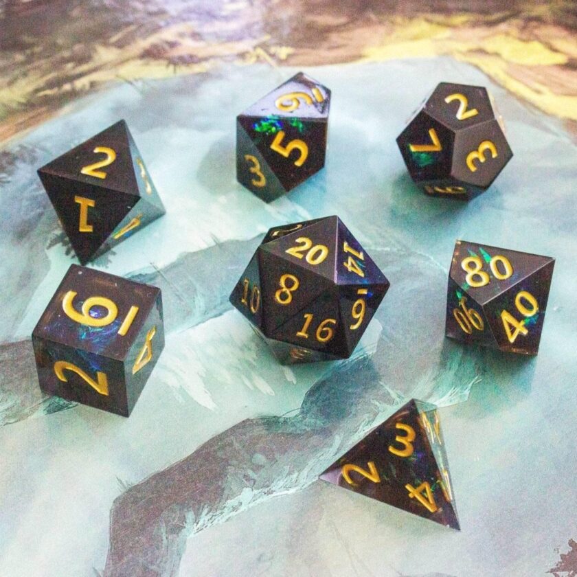 Black and Green Sharp Edge Dice Set - Image 6