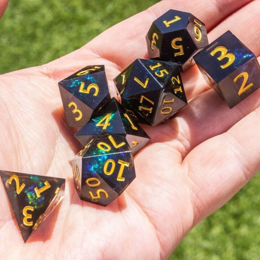 Black and Green Sharp Edge Dice Set - Image 7