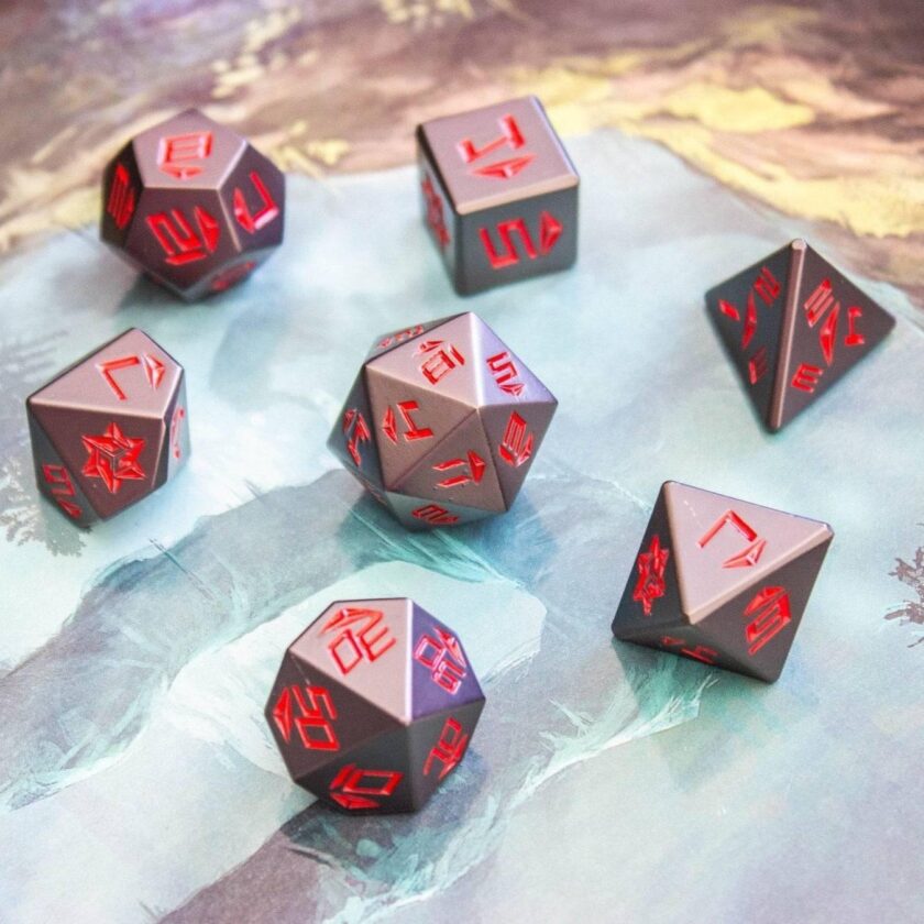 Metal Black and Red Dice Set