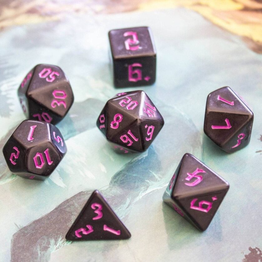 Black Witch Dice With Pink Scratching Dice Set