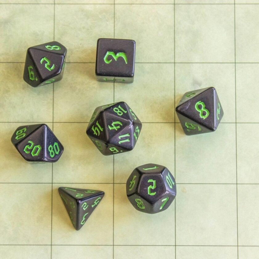 Black Witch With Green Scratching Dice Set - Image 2