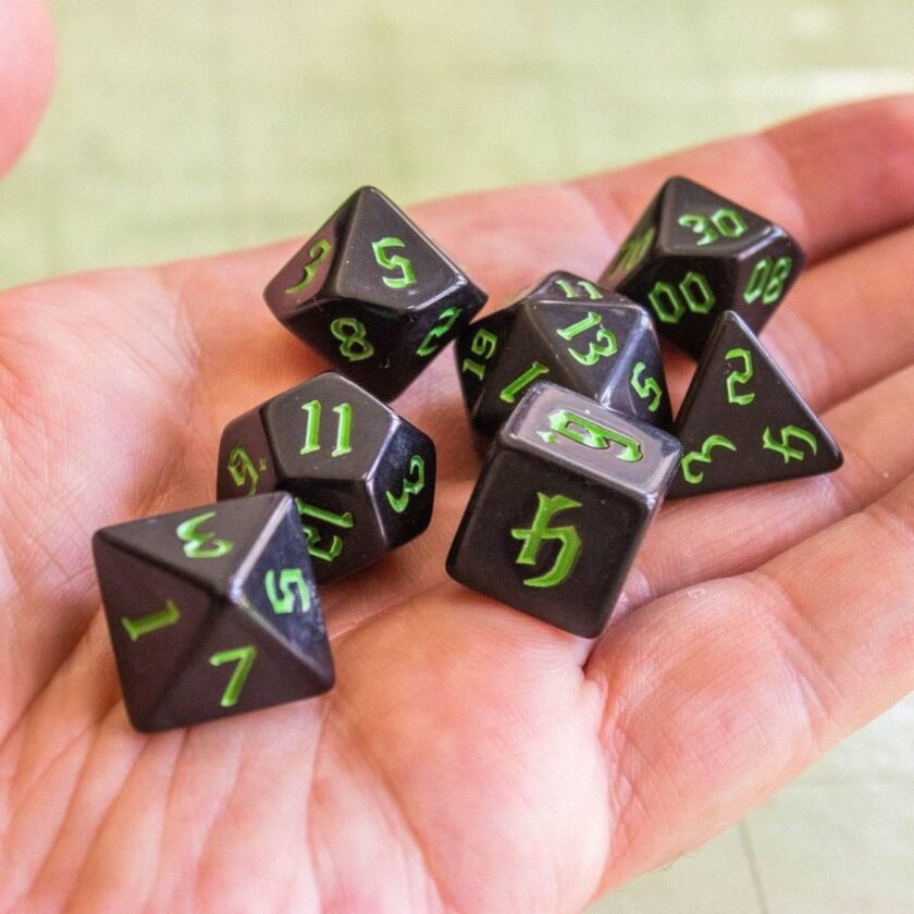 Black Witch With Green Scratching Dice Set - Image 4