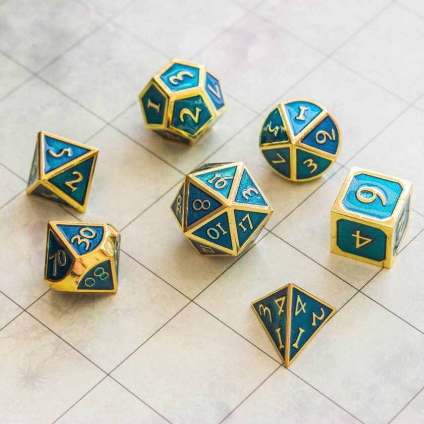 Blue and Gold Metal Dice Set - Image 2