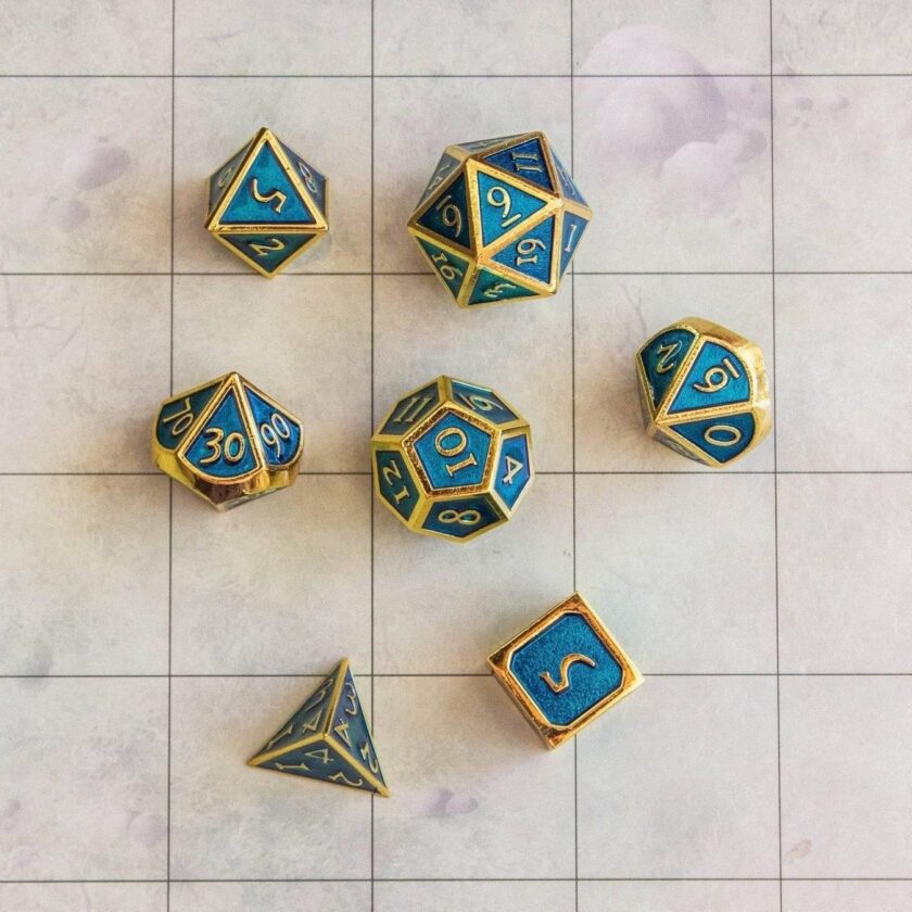 Blue and Gold Metal Dice Set - Image 3