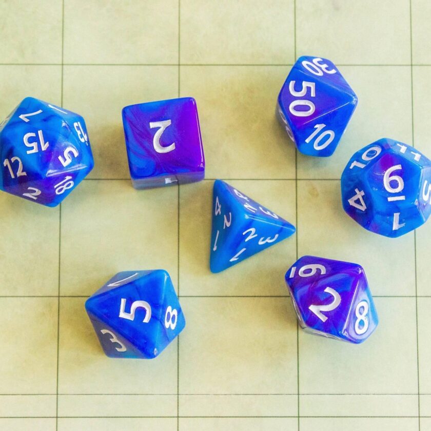 Tie Dye Blue and Purple Dice Set