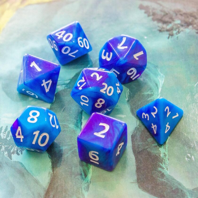 Tie Dye Blue and Purple Dice Set - Image 4