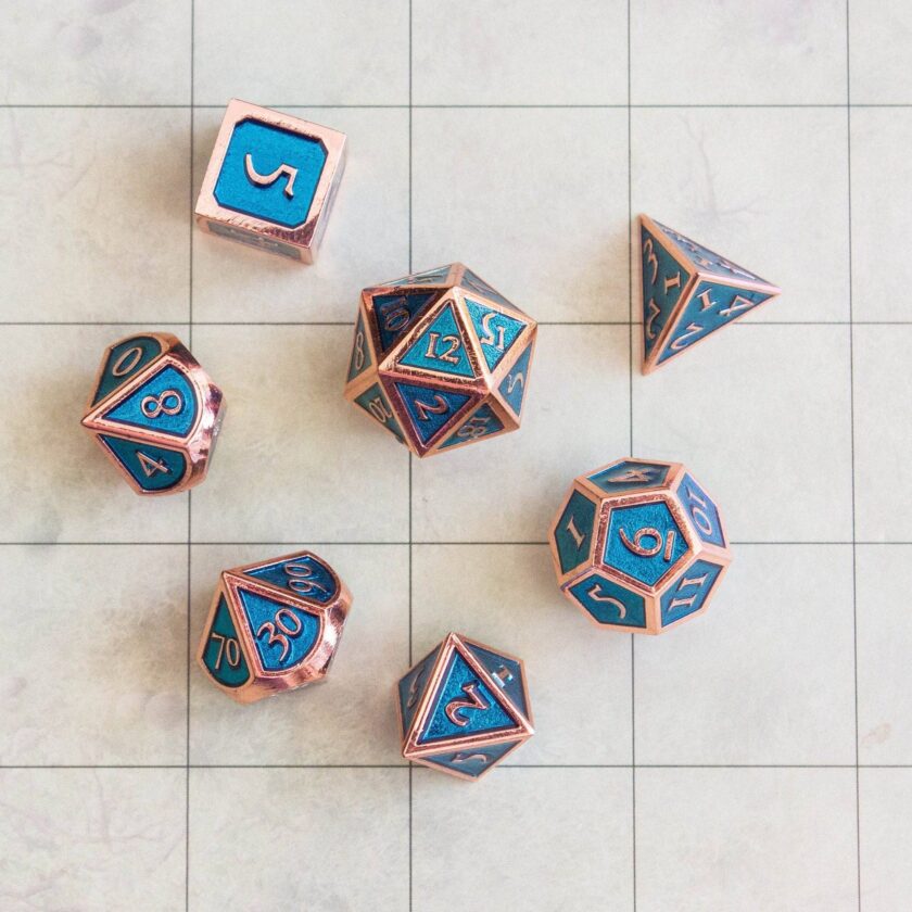 Blue and Rose Gold Metal Dice Set - Image 4