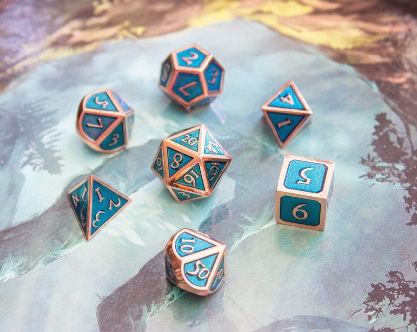 Blue and Rose Gold Metal Dice Set - Image 5