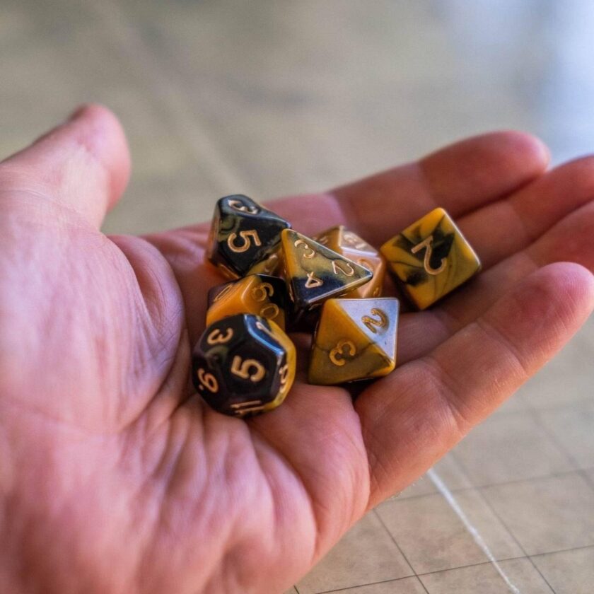 Two Tone Black and Yellow Dice Set - Image 3