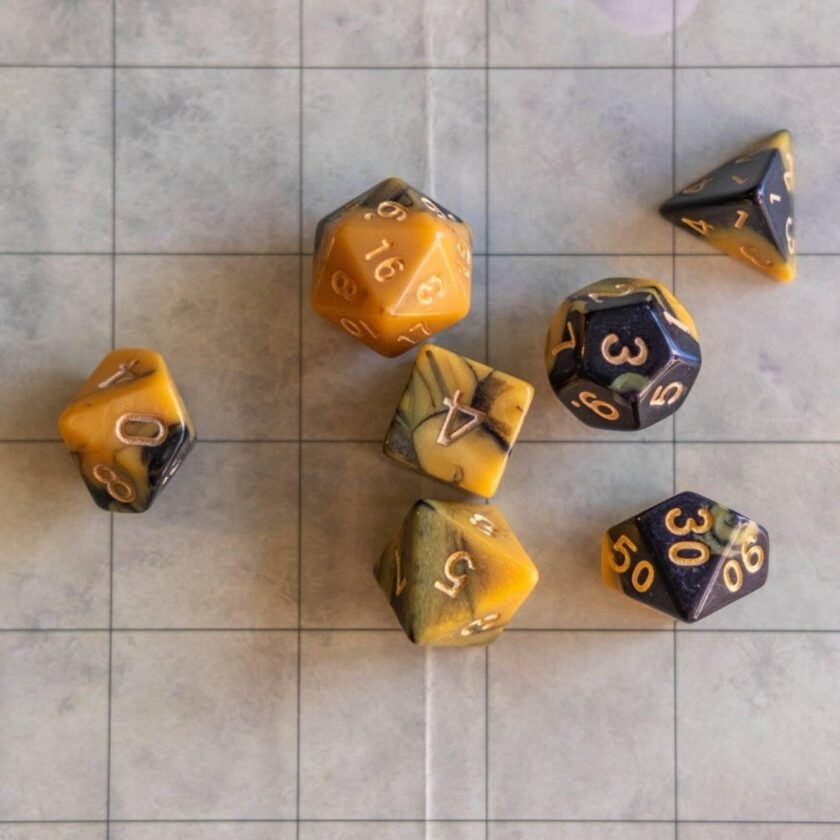 Two Tone Black and Yellow Dice Set - Image 4