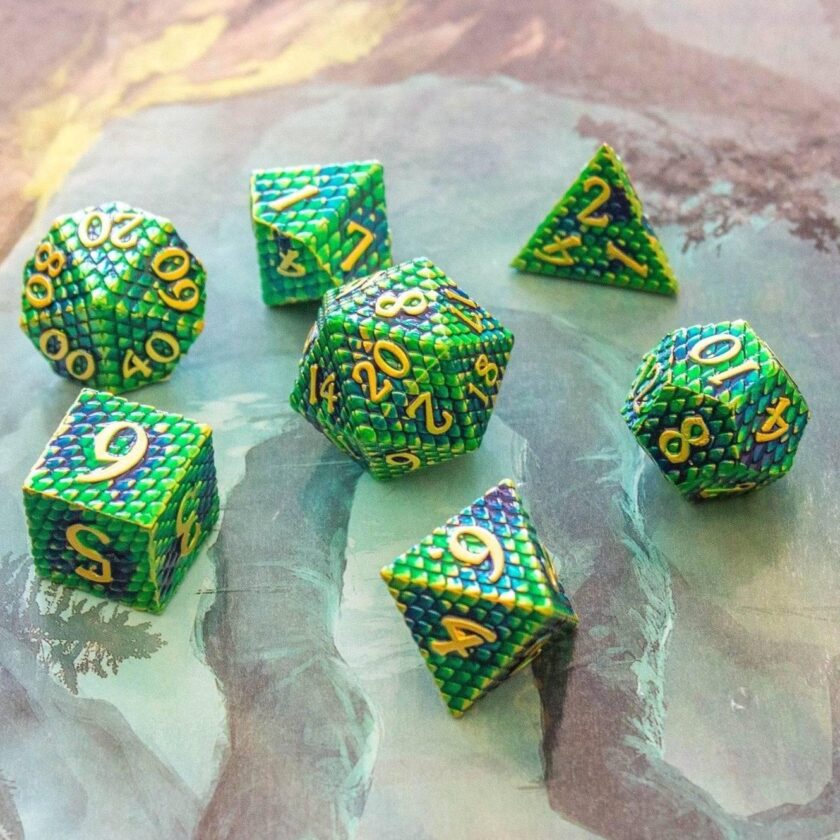 Green Blue Dragon Scale Metal Dice Set