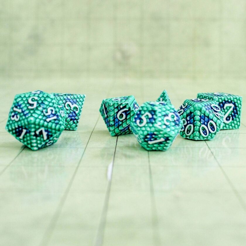 Aqua Dragon Scale Metal Dice Set - Image 2