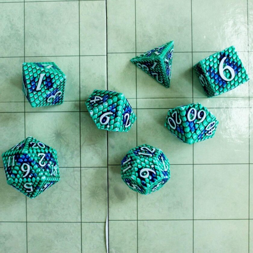 Aqua Dragon Scale Metal Dice Set - Image 4