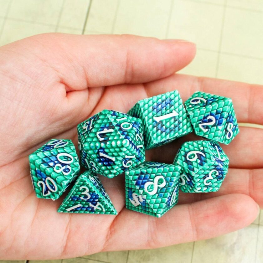 Aqua Dragon Scale Metal Dice Set - Image 5