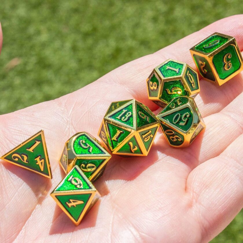 Green and Gold Metal Dice Set