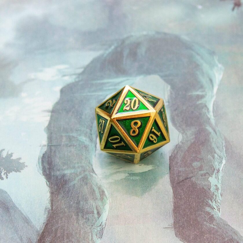 Green and Gold Metal Dice Set - Image 3