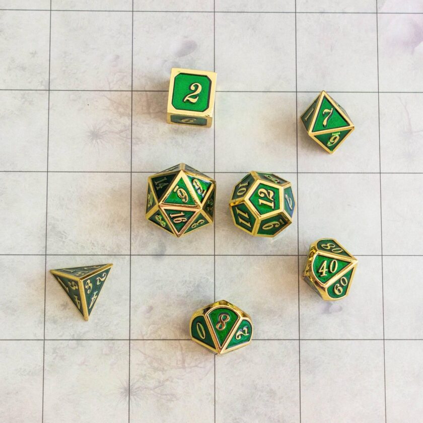 Green and Gold Metal Dice Set - Image 4