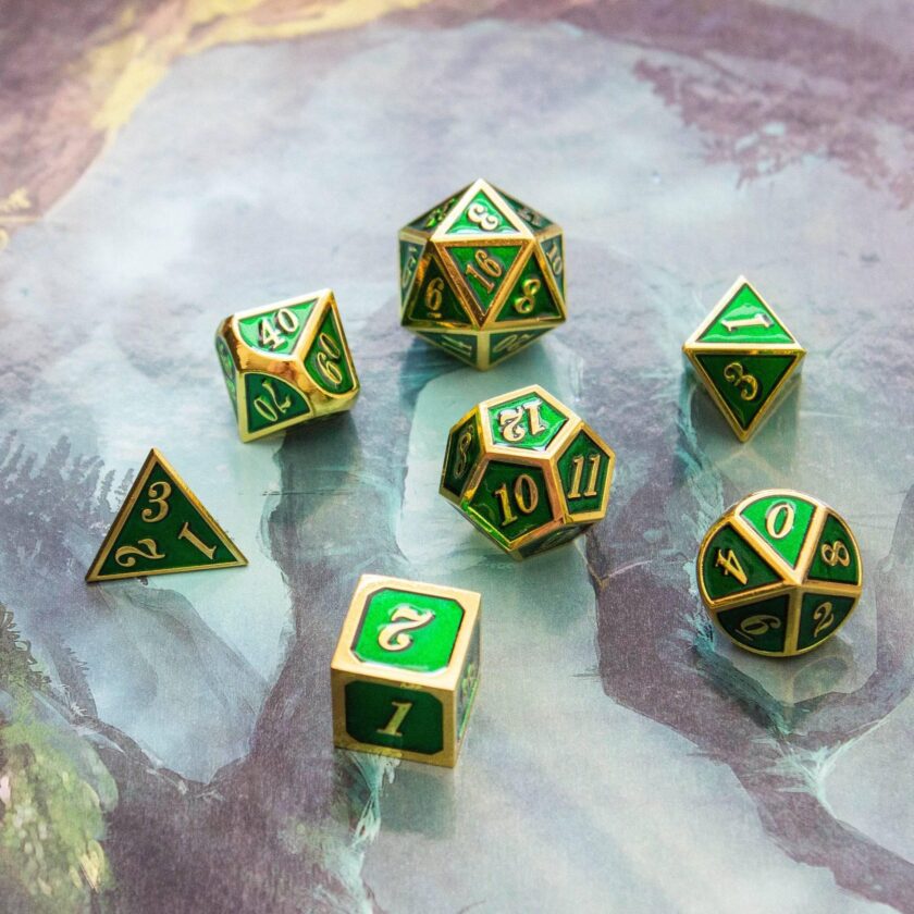 Green and Gold Metal Dice Set - Image 5