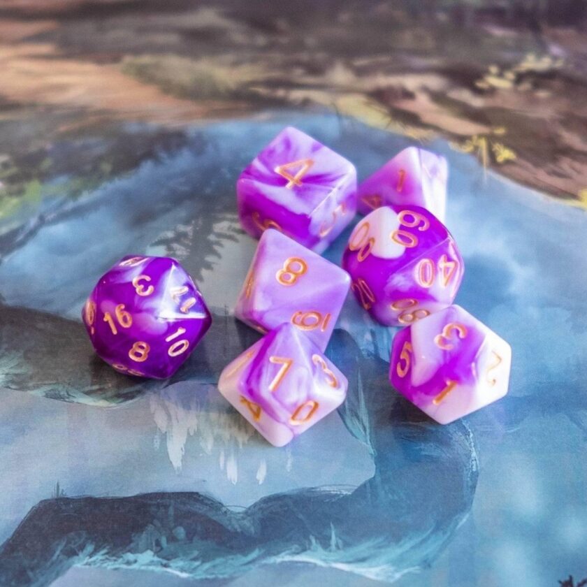 Two Tone Purple White Dice Set - Image 2