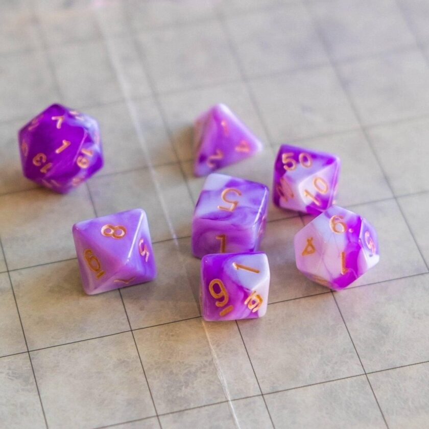 Two Tone Purple White Dice Set - Image 4